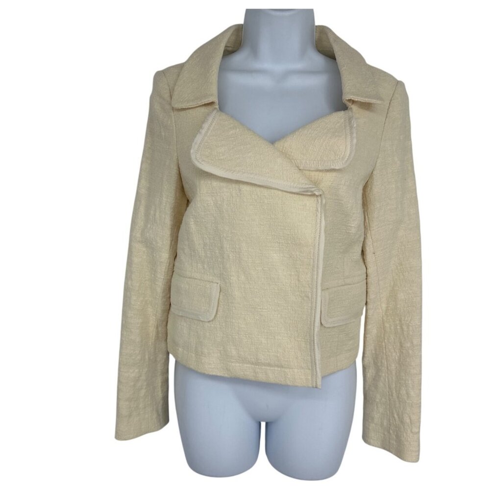 Banana‎ Republic Cream Hidden Snap Closure Tweed Cropped Blazer Size 4